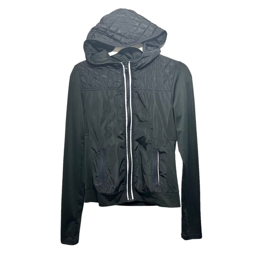 Neiman Marcus Women's Sz XS Jacket Black Quilted Stretchy Full Zip Hooded